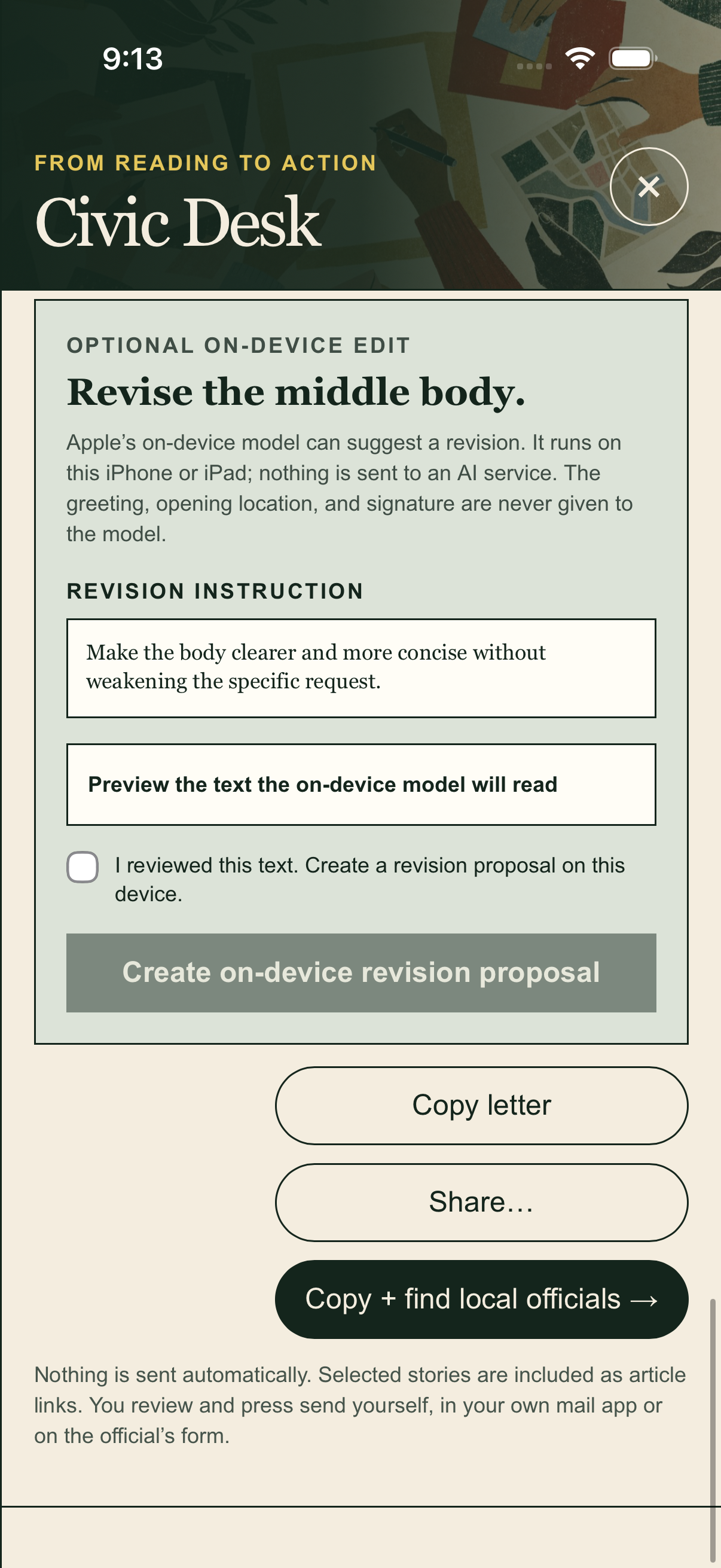 Draft a Civic Desk letter in Daily Margin