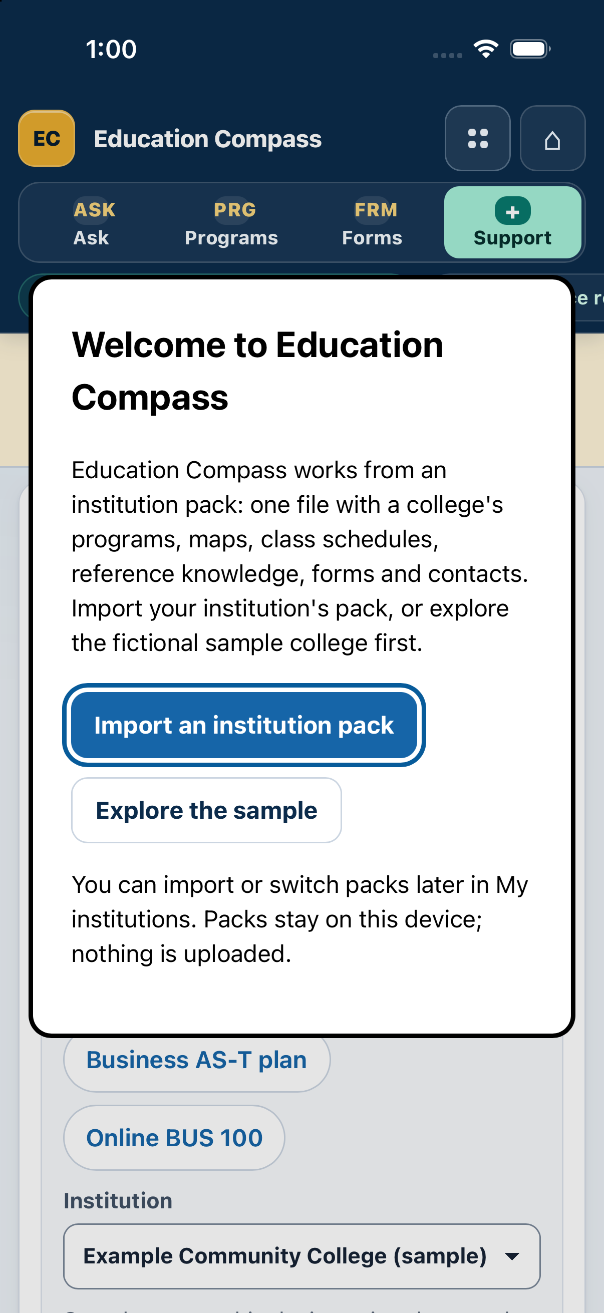 Start with a sample college in Education Compass
