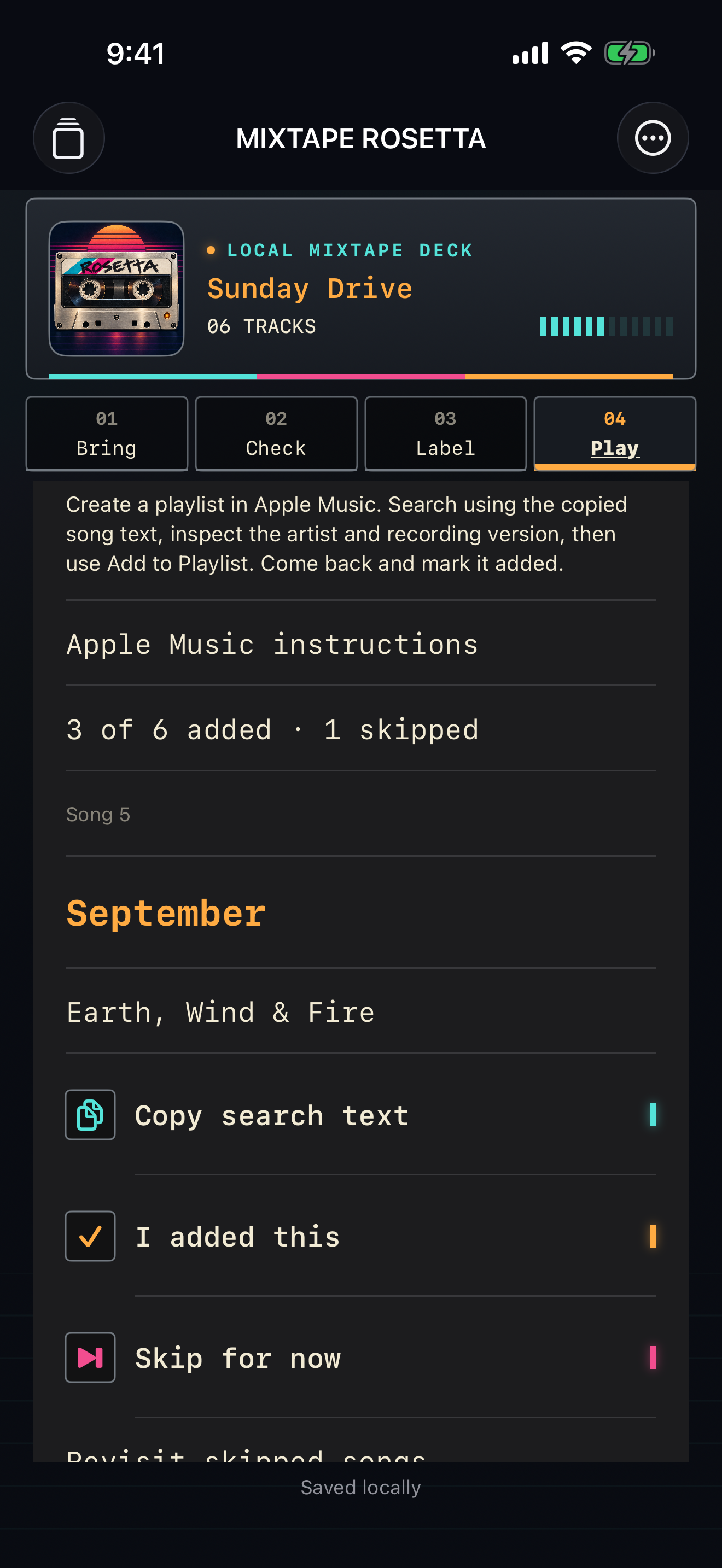 Sample song checklist beside instructions for adding tracks in Apple Music.