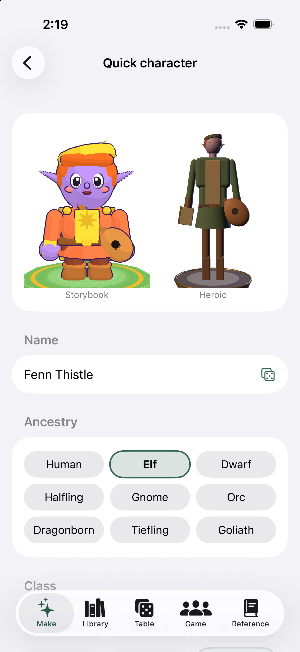 Create a hero in Pocket DM